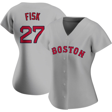 Men's Majestic Boston Red Sox #27 Carlton Fisk Replica Grey Road