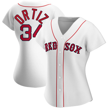 Women's Majestic Boston Red Sox #34 David Ortiz Replica White/Pink Splash  Fashion MLB Jersey